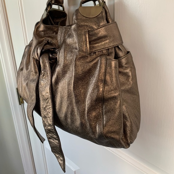 Like New KOOBA Elisha Bronze Metallic Leather Bow Shoulder Bag - Picture 2 of 14